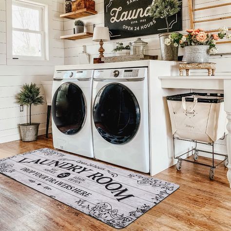 PRICES MAY VARY. 【Farmhouse Laundry Room Rug】The long laundry room rug runner with Rubber Backing has a stylish, rustic, bold presence and funny sayings. which creates a comfortable, relaxed and full of life ambiance in your designated laundry room, make heavy laundry work no longer boring. 【Anti-Fatigue Runner Rug】The laundry room mat is made of flocked fabric & dense rubber foam. The material on the surface makes you feel comfortable when you step on it with bare feet. The rubber foam provide Laundry Room Renovation, Laundry Mat, Farmhouse Laundry, Farmhouse Laundry Room, Hal Decor, Laundry Room Rugs, Laundry Decor, Rugs And Mats, Laundry Room Makeover