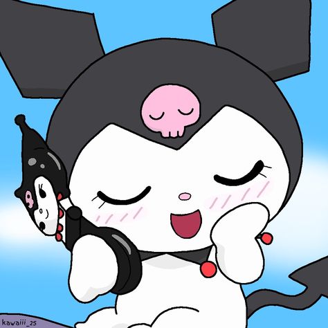 Kuromi calling Onegai My Melody, Cute Twitter Headers, Cute Lockscreens, Kitty Images, Hello Kitty Characters, My Melody Kuromi, Hello Kit, Hello Kitty Art, Naruto Cute