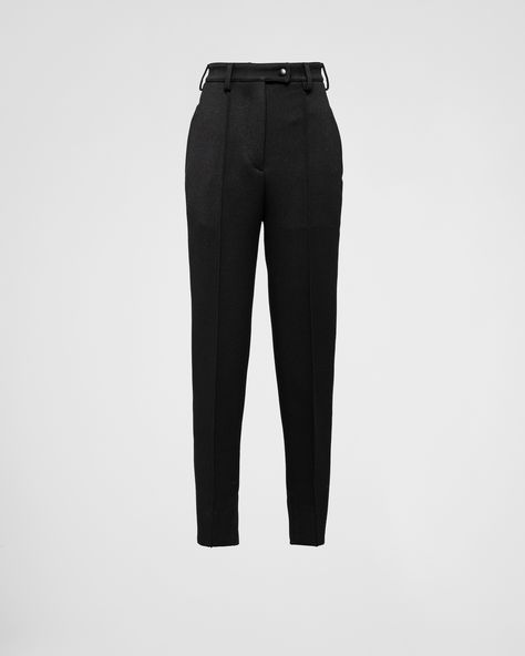 Black Stretch natté pants | PRADA Prada Runway, Prada Pants, Designer Pajamas, Cashmere Pants, Mens Travel, Adidas Football, Mens Lifestyle, Women Essentials, Wool Pants