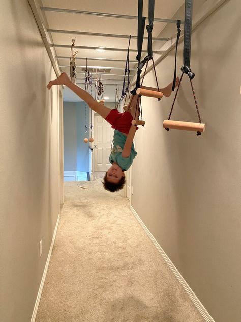 Diy Monkey Bars, Kids Indoor Gym, Indoor Monkey Bars, Indoor Jungle Gym, Indoor Playroom, Indoor Gym, Kids Gym, Diy Ceiling, Sensory Room