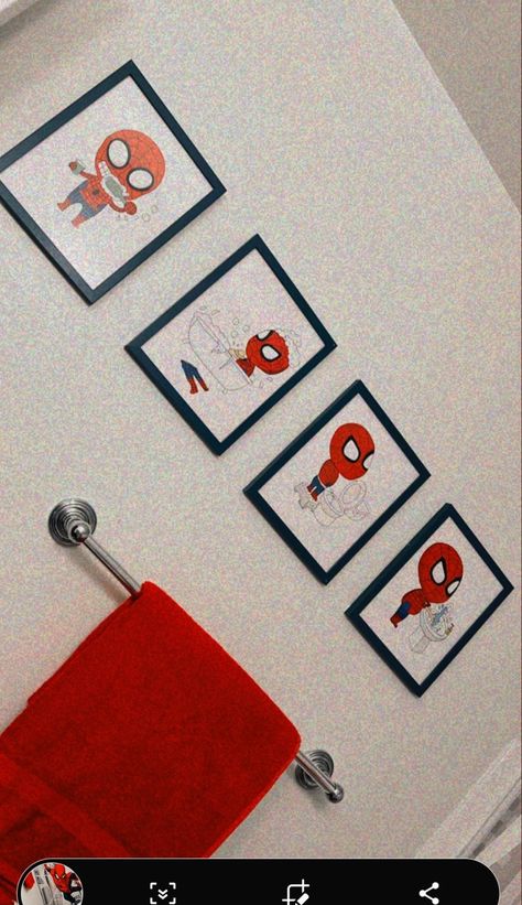 Boys Bathroom Ideas Toddler, Spiderman Toddler Room, Man Bathroom Ideas, Spiderman Bathroom, Men Room Decor Ideas, Bathroom Ideas For Kids, Spiderman Room Decor, Spiderman Bedroom