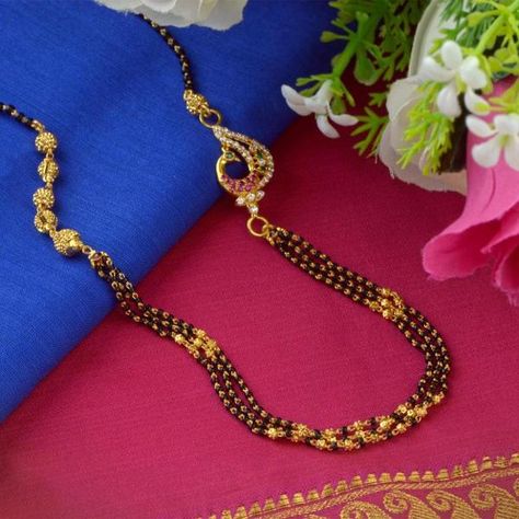 Product - WHPS8.442 | Mangalsutra | Gold | Jewellery - Waman Hari Pethe Sons Plain Gold Bangles, Gold Jewellery Collection, Jewellery Traditional, Coral Jewelry Set, Mangalsutra Design, Black Beads Mangalsutra, Black Beads Mangalsutra Design, Set Rings, New Gold Jewellery Designs