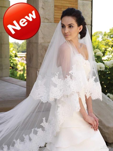 Alfred Angelo Veils Luxury White Lace Applique Wedding Veils For Wedding Dresses Bridal Gowns Wedding Accessories Wv 007 Birdcage Veil Hairstyles From Best_wedding, $31.42| Dhgate.Com Long Veils Bridal, Tulle Wedding Veil, Cathedral Bridal Veils, Long Veil Wedding, Cathedral Wedding Veils, Wedding Bridal Veils, Wedding Veils Lace, Wedding Dress With Veil, Wedding Dress Accessories