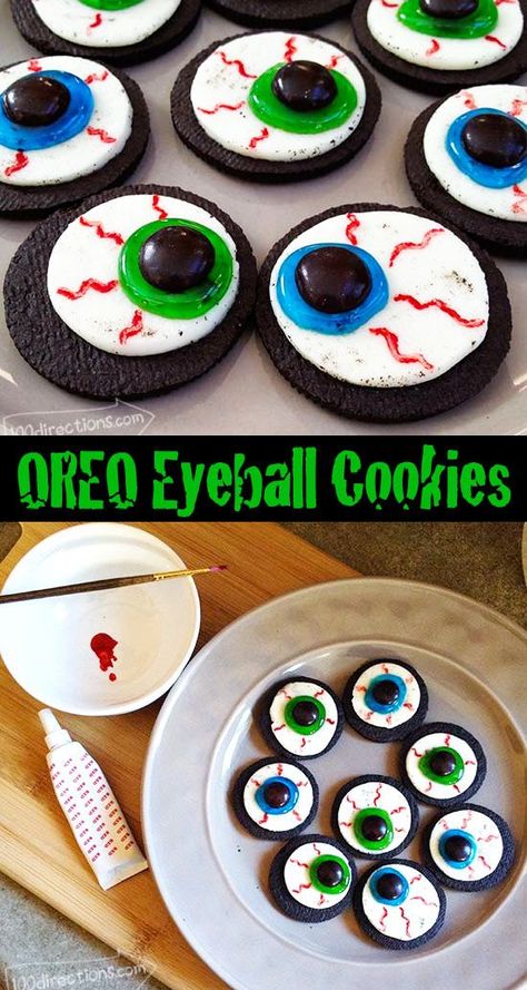 OREO eyeballs - DIY Halloween cookie treat - Easy to make and delicious to eat! Oreo Eyeballs, Halloween Cibo, Biscotti Halloween, Comidas Halloween, Eyeball Cookies, Halloween Cookie Treats, Eyeballs Halloween, Cookie Halloween, Halloween Torte