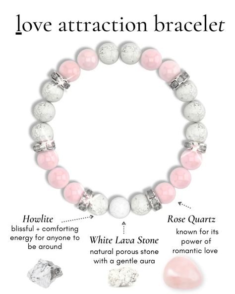 Crystal Bracelet Ideas, Pink And White Bracelet, Manifest Your Life, Pink Gemstone Bracelet, Stretch Beaded Bracelets Diy, Attracting Love, Love Attraction, Love Abundance, Feel Energized