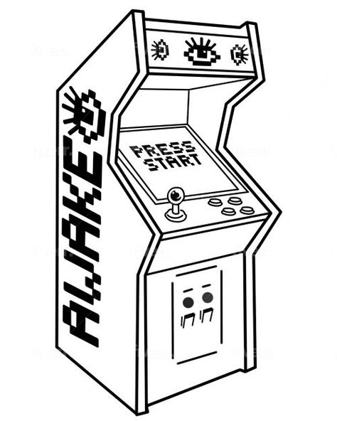 Arcade Game Tattoo, Arcade Game Drawing, Arcade Machine Drawing, Arcade Tattoo, Arcade Party, Game Booth, Tattoo Design Ideas, Next Tattoo, Custom Tattoo Design