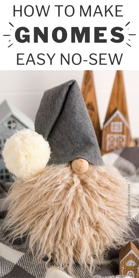 Learn how to make Gnomes the easy not no-sew way. The take less than 10 minutes to make and are adorable. #gnomes #sockgnomes #diygnomes #kippiathome Easy Gnomes Diy No Sew, Making Sock Gnomes, How To Make Felt Knomes, Make A Gnome How To, Craft Gnomes How To Make, Gnome Out Of Socks, Handmade Christmas Gnomes, Christmas Gnomes Decor Ideas, Fall Gnomes Diy How To Make No Sew