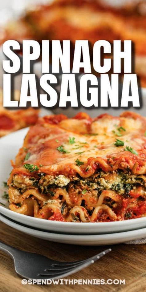 This easy recipe for spinach lasagna will make it to the front of your recipe box. Our simple steps and tips let you have this cheesy Italian favorite on the table in one hour! #spendwithpennies #spinachlasagna #entree #recipe #easy #ricotta #vegetarian #fresh #cheese #noboil Spinach Lasagna Recipe Easy, Healthy Spinach Lasagna, Lasagna Spinach, Easy Spinach Lasagna, Spinach Pasta Sauce, Spinach Lasagna Recipe, Spinach And Ricotta Lasagna, Healthy Lasagna Recipes, Recipe For Spinach