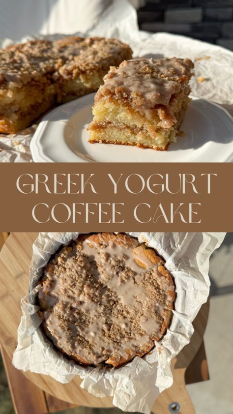 Greek yogurt coffee cake Leftover Yogurt Recipes, Greek Yogurt Coffee Cake, Yogurt Coffee Cake, Plain Yogurt Recipes, Yogurt Coffee, Greek Yogurt Cheesecake, Homemade Coffee Cake, Greek Yogurt Cake, Yogurt Muffins