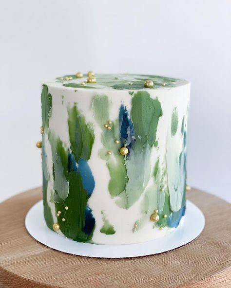 Unisex Cake Design For Adults, Cake Colors Ideas, Abstract Buttercream Cake, Baker Instagram Feed, Painted Cake Ideas, Party Cakes For Adults, Natural Cake Decoration, Cake Decor For Men, Mint Green Cake Design