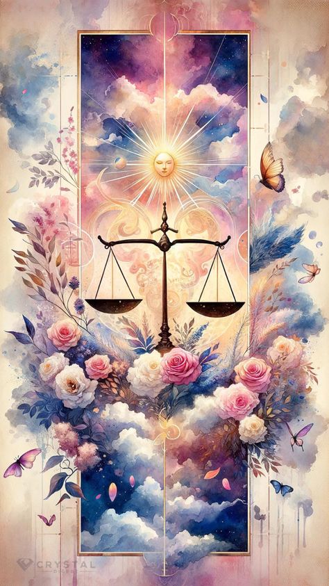 Embrace balance and harmony with this captivating metaphysical watercolor for Libra. Soft hues intertwine, reflecting the scales of justice and beauty. Let this artwork inspire your quest for equilibrium and inner peace. Libra Illustration, Libra Crystals, Libra Wallpaper, Astrology Artwork, Libra Images, Murmuration Art, Libra Color, Libra Art, Metaphysical Art