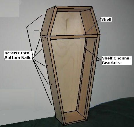 Free Coffin Plans - How to Build A Coffin - How to Build A Halloween Coffin Prop Coffin Plans, Coffin Bookcase, Wood Coffin, Wooden Coffin, Coffin Shelf, Bookshelf Plans, Diy Props, Halloween Coffin, Dvd Storage