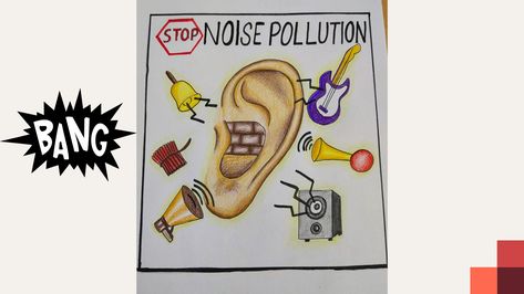 Poster on stop noise pollution Noise Pollution Project Model, Noise Pollution Pictures, Noise Pollution Illustration, Noise Pollution Images, Noise Pollution Drawing, Noise Pollution Poster, Poster Making Ideas, Sound Pollution, Pollution Pictures