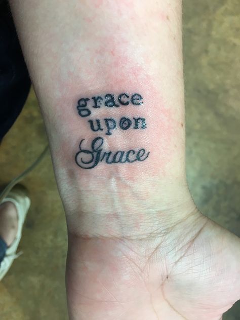 Grace upon Grace #tattoo #John1:16 Grace Upon Grace Tattoos For Women, Grace Upon Grace Tattoo, Grace Tattoos For Women, Grace Tattoo, Grace Tattoos, Grace Upon Grace, Back Of Shoulder Tattoo, Hair Tattoos, Nose Rings