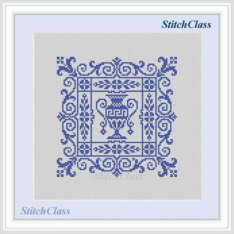 Counted Cross Stitch Pattern PDF greek vase with floral ornament monochrome CrossStitch Patterns Ins Greek Cross Stitch, Vase Illustration, Gift Pictures, Greek Vase, Glass Vase Decor, Design For Embroidery, Paper Vase, Geometric Vases, Greek Vases