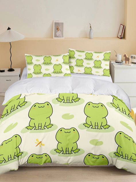 Frog Bedroom, Frog Print, Cartoon Frog, Print Duvet Cover, Cute Bedroom Ideas, Cute Bedroom Decor, Cute Room Ideas, Dream Room Inspiration, Cute Frogs