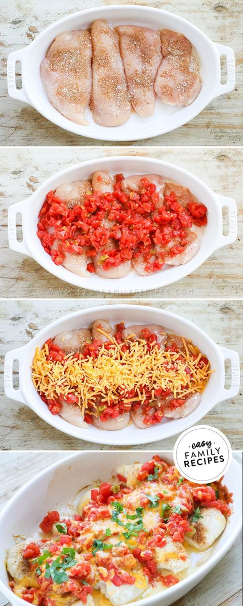 SO fast and LOADED with flavor! This easy Rotel Chicken Bake recipe is one of our go to kid-friendly dinners for busy weeknights. Tender chicken breast layered with Rotel tomatoes and green chilies are seasoned with delicious Southwestern flavors, topped with cheddar cheese and then baked to perfection. This easy chicken bake dinner is perfect for when you need a quick family-friendly dinner on the table fast. You can pair this chicken bake with rice, beans, or a side salad to keep it wholesome. Chicken Rotel Recipes, Rotel Chicken, Seasoned Chicken Breast, Chicken Bake Recipe, Rotel Recipes, Seasoned Chicken, Chicken Bake, Easy Baked Chicken, Ooey Gooey