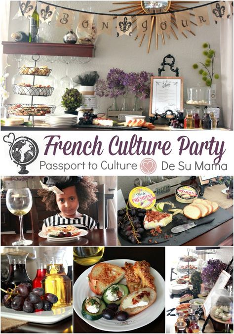 Passport to Culture: France! A cultural activity kids party aimed at raising global citizens with at-home travel. French Revolution Theme Party, France Party Ideas, France Party Theme, France Themed Party, Cultural Activities For Kids, French Party Theme, French Club Ideas, French Themed Parties, French Party