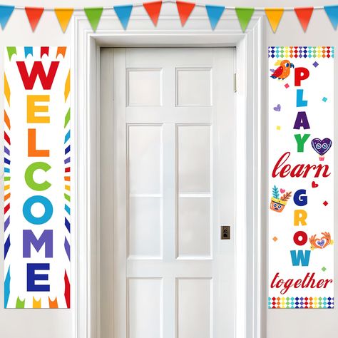 PRICES MAY VARY. 📐【Welcome Back to School Posters】The classroom banner poster has many cute designs, such as colorful letters, flags, birds, and crabs, which can boost classroom fun atmospheres. The welcome poster for the classroom is printed with motivational slogans-Play Learn to Grow Together. 📜【Size】The welcome back to school door banner measured 47.2*11.8 inches, enough to decorate the first day of the classroom. The classroom welcome poster banner can be posted on both sides of the bulle Welcome To Our School Display, Welcome Sign Classroom Door, Welcome Back To School Door, Welcome Sign Classroom, Back To School Door, Poster For Classroom, Classroom Door Decorations, Classroom Welcome, Classroom Banner