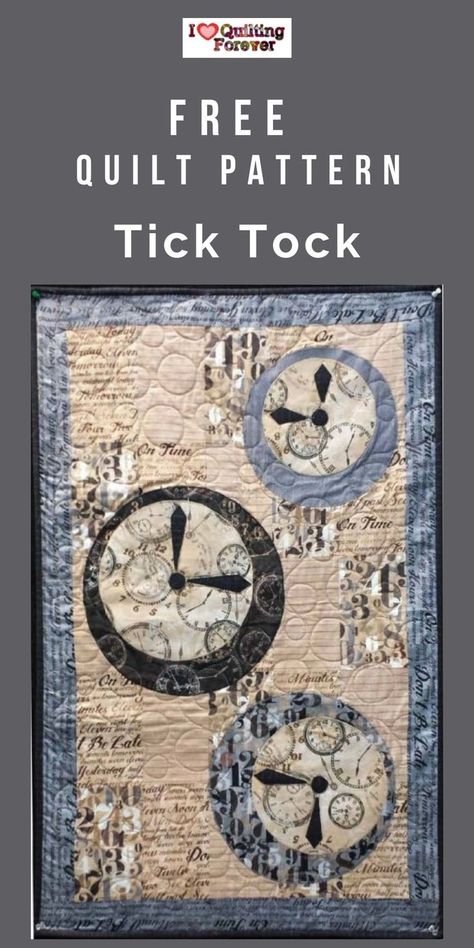 Get your Free Tick Tock Quilt Tutorial here. 500+ Free Quilt Patterns for Beginner & Expert. All Quilters can get inspired! Steampunk Quilt, Tim Holtz Fabric, Circle Quilts, Quilts Decor, Quilt Tutorial, Beginner Quilt Patterns, Lap Quilts, Free Quilting, Tick Tock