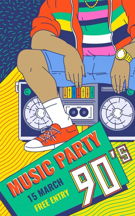 90s Music Poster Design, 90s Retro Poster, 90s Party Poster, 90 Poster Design, Music Party Poster, Music Concert Poster, Poster 90s, 90s Poster, Retro Night