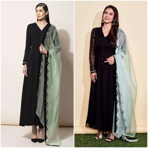 Black Dress Design, Kajol Devgan, Combination Dresses, Black Frock, Frock Designs, Simple Kurti Designs, Pakistani Dresses Casual, Pakistani Fashion Party Wear, Long Dress Design