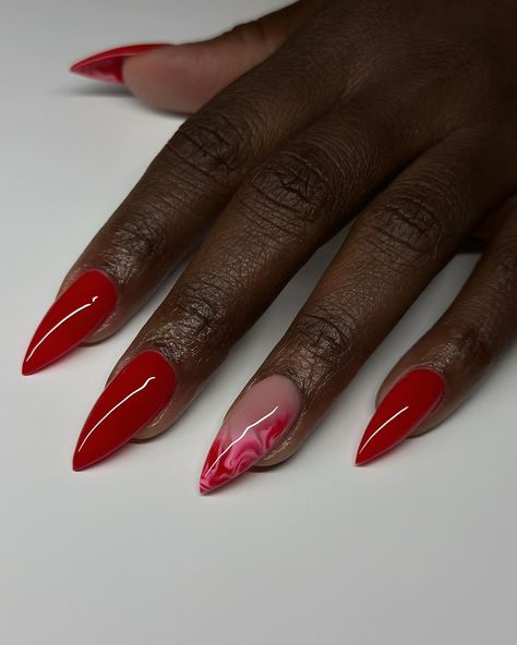 Happy Caturday 💋 #dovenailsbysharon #apresgelx #greensboronails #mcleansvillenails #gelxnails #rednails Long Almond Nails Red Designs, Pink And Red Long Nails, Gel Nails Red Design, Red And Gold Nails Acrylic, 22 Photoshoot, Graduation Things, Red Stiletto Nails, Cream Nail, Chappel Roan