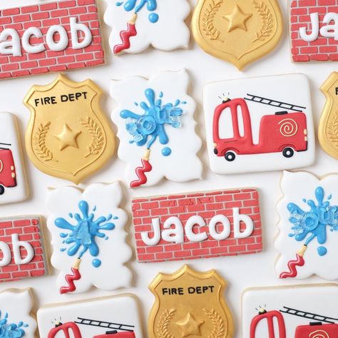 Fire Truck Cookies, Firefighter Cookies, Fire Cookies, Firefighter Cookie, Teacher Appreciation Cookies, Truck Cookies, Appreciation Cookies, Special Cookies, Fireman Birthday