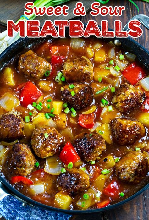 Sweet and Sour Meatballs Sweet And Sour Meatballs Stove Top, Sweet And Sour Meatballs Oven, Sweet And Sour Meatballs With Pineapple, Sweet And Sour Meatballs Crockpot, Ground Pork Recipes Easy, Sweet N Sour Meatballs, Meatball Salad, Ground Pork Recipes, Comfort Soup Recipes