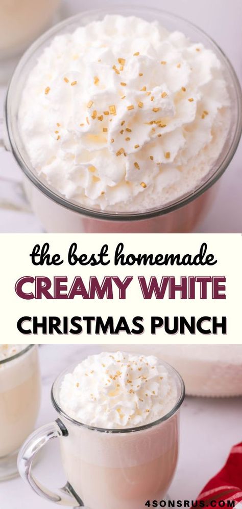 Creamy white Christmas punch is pretty non alcoholic drink to serve this holiday season. This tasty treat that looks like snow will be the hit of any holiday celebration. #christmas #punch #drink Snow Punch Recipe, Snowman Punch Drink, White Drinks Non Alcoholic, Snow Ball Punch, Creamy Drinks Non Alcoholic, Holiday Punch Non Alcoholic Christmas, Christmas Food And Drinks, White Punch Recipe, Hot Non Alcoholic Drinks