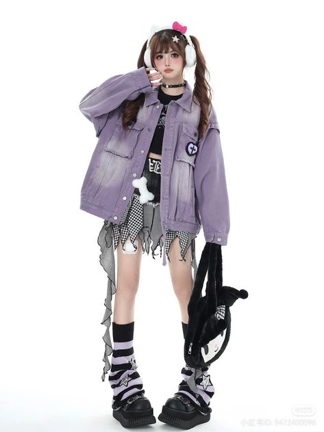 Douyin Fashion, Y2k Outfit Ideas, Loose Coat, Witch Fashion, Loose Coats, Purple Outfits, Vibrant Purple, Y2k Outfits, Ulzzang Fashion