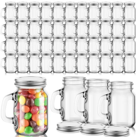 Tessco 48pcs Mini Mason Jar Mugs Mason Jar Mugs with Handles and Lids Small Drinking Glass and DIY Favor Wedding Bridal Shower Party Supplies for Drinks, Gifts, Candles and Crafts (Silver Lid,1.4 oz) Drink Favors, Creative Drinks, Drink Candles, Mason Jars With Handles, Mini Mason Jar, Mason Jar Mugs, Mini Glass Jars, Old Fashioned Drink, Mason Jar Cups