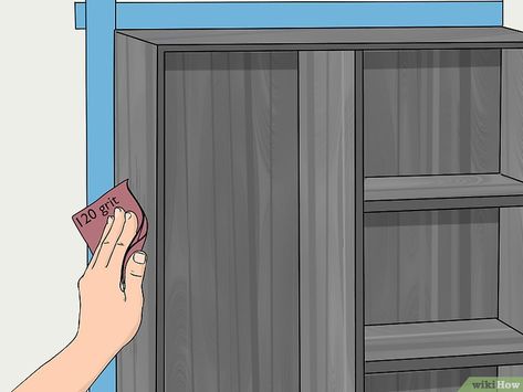 How to Refinish Particle Board Cabinets (with Pictures) - wikiHow Painting Particle Board Kitchen Cabinets, How To Refinish Particle Board Furniture, Painting Cheap Furniture Particle Board, Pressboard Cabinets Redo, How To Paint Particle Board Cabinets, Painting Particle Board Cabinets, How To Paint Particle Board Furniture, Particle Board Cabinet Makeover, Repaint Bookshelf