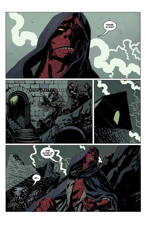 Hellboy Animated, Duncan Fegredo, Hellboy Comic, Mike Mignola Art, Hellboy Art, Comic Book Layout, Mike Mignola, Comic Book Art Style, Comic Layout