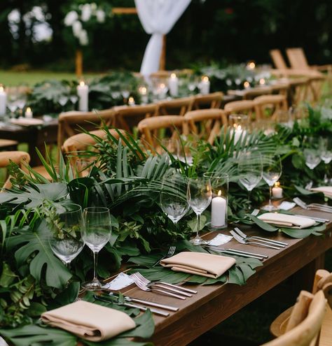 Maui Wedding Planner’s Instagram profile post: “lush, green, and gorgeous! .​​​​​​​​ .​​​​​​​​ .​​​​​​​​ planning @mauiloveweddings​​​​​​​​ venue @hanamauiresort​​​​​​​​ photography…” Green Plants Table Setting, Green Plant Wedding Theme, Tropical Plant Centerpieces, Tropical Forest Wedding Theme, Tropical Aesthetic Wedding, Lush Green Wedding Decor, Tropical Wedding Theme Table Decor, Rainforest Theme Wedding, Jungle Glam Wedding