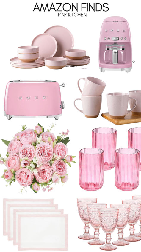 Small Pink Kitchen Ideas, Pink Aesthetic Kitchen, Pink And Blue Kitchen, Dream Appartement, Girly Kitchen Decor, Pink And Grey Kitchen, Dining Room Table Decor Ideas, Kitchen Decor Pink, Girly Kitchen