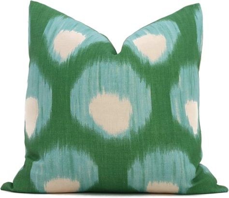 MangGou Peacock Green and Aqua Bukhara Ikat Cushion Cover Rustic Sofa Pillows with Zipper Hidden Cushion Case for Couch Sofa Living Room Gift White Linen 18x18in Peter Dunham, Rustic Sofa, Throw Pillow Fabric, Blue Cushion Covers, White Decorative Pillows, Ikat Pillow, Feather Pillows, Ikat Pillows, Flower Pillow