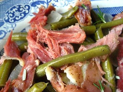 Cottage Ham w/ Green Beans & Potatoes Crockpot Fresh Green Beans, Ham Green Beans Potatoes, Cottage Ham, Ham And Green Beans, Slow Cooker Ham Recipes, Green Beans Potatoes, Pork Shank, Crockpot Green Beans, Green Beans Soup