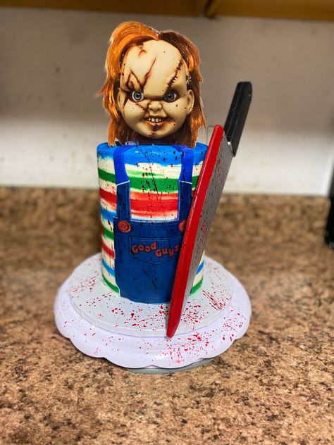 6 inch vanilla cake… Chucky inspired 6 Inch Vanilla Cake, Chucky Cake, Halloween Cake, Halloween Cakes, 7th Birthday, Birthday Girl, Birthday Cakes, Cake Ideas, Amazing Cakes