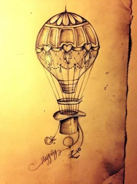 Hot Air Balloon Tattoos For Women, Vintage Hot Air Balloon Tattoo, Hot Air Balloon Tattoos, Hotairballoon Tattoo, Hot Air Balloon Sketch, Vintage Tattoo Sleeve, Hot Air Balloon Drawing, Hot Air Balloon Tattoo, Air Balloon Tattoo