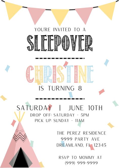 Excited to share the latest addition to my #etsy shop: CUSTOM BIRTHDAY - Sleepover Party Teepee, Birthday Party Invitation, Girl Birthday Party, Teepee Sleepover https://etsy.me/42pKulc #pink #birthday #girlbirthday #partyinvitation #teepeebirthday #sleepoverteepee #bi Teepee Birthday Party, Sleepover Invitation, Teepee Sleepover, Sleepover Invitations, Birthday Sleepover, Sleepover Party, Girl Birthday Party, Pink Birthday, 9th Birthday