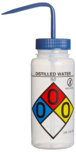 Bel-Art Right-to-Know Safety-Vented / Labeled 4-Color Distilled Water Polyethylene Wide-Mouth Wash Bottles; 500ml (16oz), Polyethylene w/Blue Polypropylene Cap (Pack of 4) (F11816-0004) Making Distilled Water, Water Safety, Laboratory Science, Distilled Water, Gatorade Bottle, Mouthwash, Drink Bottles, Reusable Water Bottle, Water Bottle