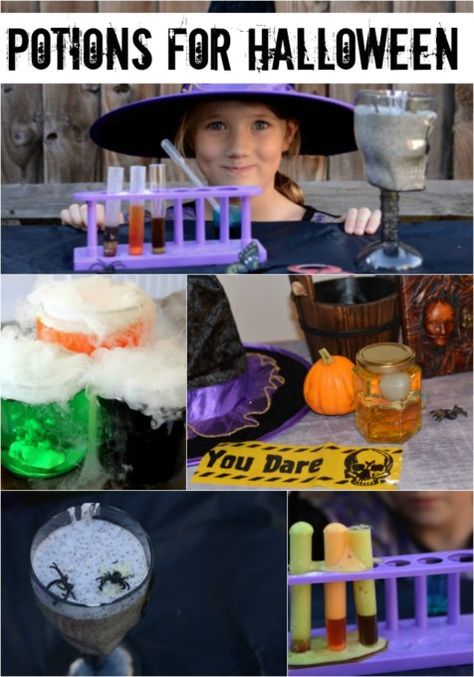 10 of the best witches potions #witchespotions #potions #potionrecipes #halloweenpotions Minecraft Science, Spooky Slime, Witches Tea Party, Cool Halloween Party, Potions For Kids, Witches Potions, Witchy Party, Lab Decorations, Halloween Themed Drinks