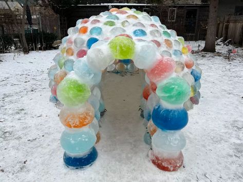 Oak Park Family Makes The COOLEST 8ft Igloo Using Dyed Water Balloons | 93.9 LITE FM | Melissa Forman in the Morning Balloon Igloo, Winter In Japan, Ice Art, Snow Fun, Hot Apple Cider, Winter Crafts For Kids, Water Balloons, Oak Park, Beach Crafts