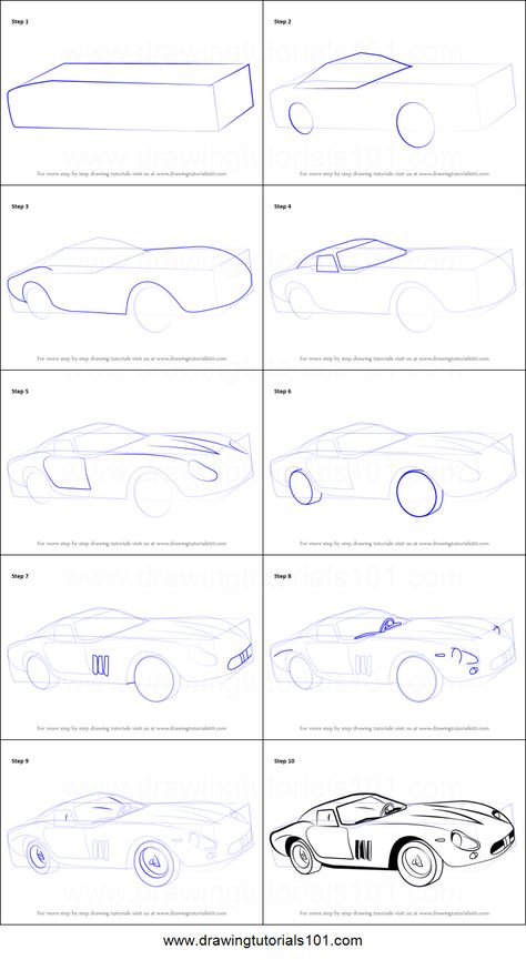 How To Draw A Vintage Car, Simple Skechtbook Ideas, Car Drawing Tutorial, Auto Drawing, Car Drawing Easy, Ferrari Vintage, Draw A Car, Vintage Ferrari, Car Drawing