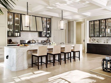 In this refined country estate kitchen, Brian Gluckstein used materials that are luxurious yet understated. | Photographer: Mark Olson | Designer: Brian Gluckstein | Source: Brian Gluckstein: The Art of Home Gluckstein Design, Large White Kitchen, 1950s Kitchen Remodel, Glass Upper Cabinets, Brian Gluckstein, Narrow Kitchen Remodel, Kitchen Remodel Checklist, 1970s Kitchen Remodel, Inexpensive Kitchen Remodel