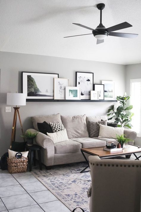 Installing a Photo Ledge Without Power Tools - Within the Grove Photo Ledge, Above Couch, Picture Shelves, Gallery Wall Living Room, Picture Ledge, Power Tool, Living Room Inspo, Front Room, 10 Minute