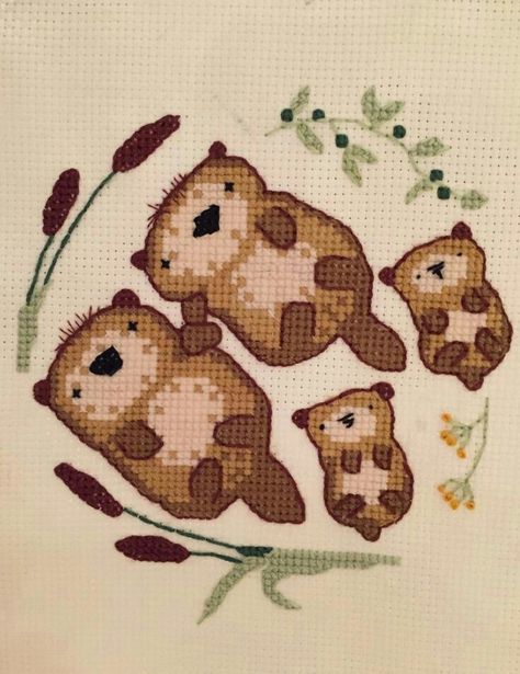 Cross Stitch Otter, Otter Cross Stitch, Holiday Cross Stitch Patterns, Cross Stitch For Kids, Hama Bead, Baby Cross, Beaded Cross Stitch, Cute Cross Stitch, Pixel Pattern