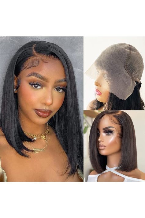 Bordons Hair 12 Inch 13X6 Bob Wig Human Hair Frontal Lace Wig Glueless Wig 150% Density Straight Short Bob Wigs For Black Women Deep Side Part Bob Wig Transparent Lace Front Wigs Pre Plucked with Baby Hair Natural Hairline (13x6 Bob Wig) Deep Side Part Bob, Side Part Bob Wig, Bob Wigs For Black Women, Side Part Bob, Straight Short Bob, Frontal Lace Wig, Hair Frontal, Wig Ideas, Glueless Wig