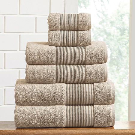 # Pieces In Set: 6Included: 2 27x54 Inch Bath Towel(s), 2 13x13 Inch Washcloth(s), 2 16x28 Inch Hand Towel(s)Features: Quick DryFabric Content: 100% CottonCare: Machine WashDecor Styles: TraditionalCertifications And Listings: Made In Green by Oeko-Tex, Standard 100 by Oeko-TexCountry of Origin: Imported Towel Colors For Bathrooms, Tan Bathroom, Tan Towels, Modern Bath Towels, Egyptian Cotton Towels, Bamboo Towels, Gray Towels, Linen Store, Quick Dry Towel